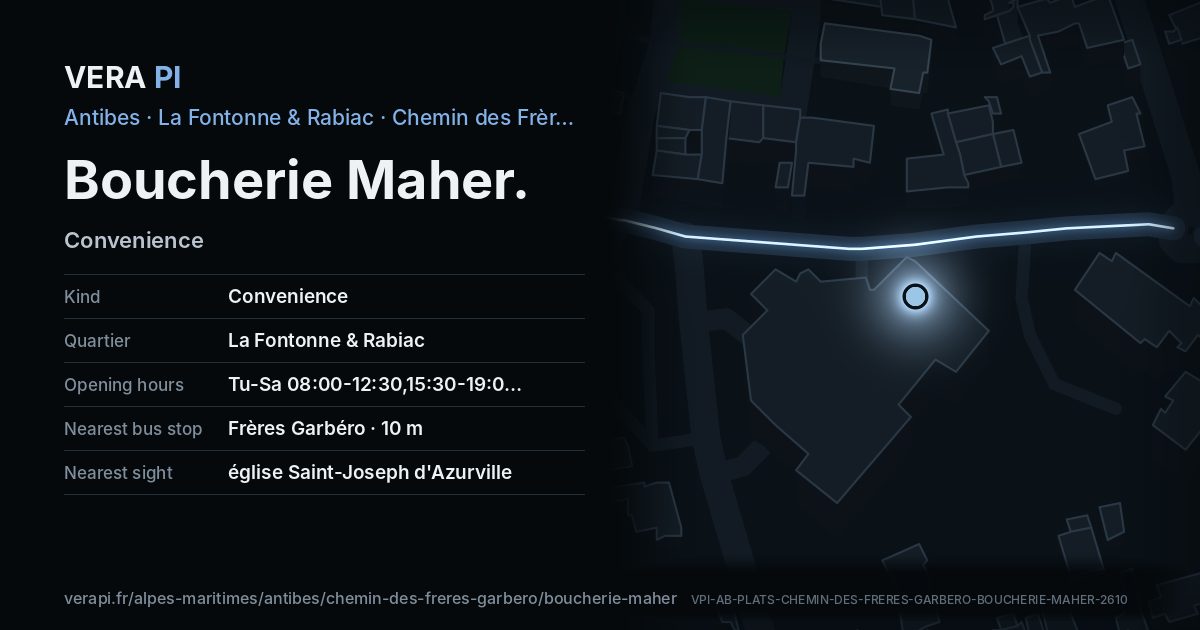 The VERA PI card for Boucherie Maher