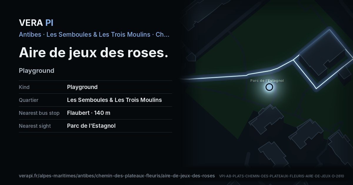 The VERA PI card for Aire de jeux des roses