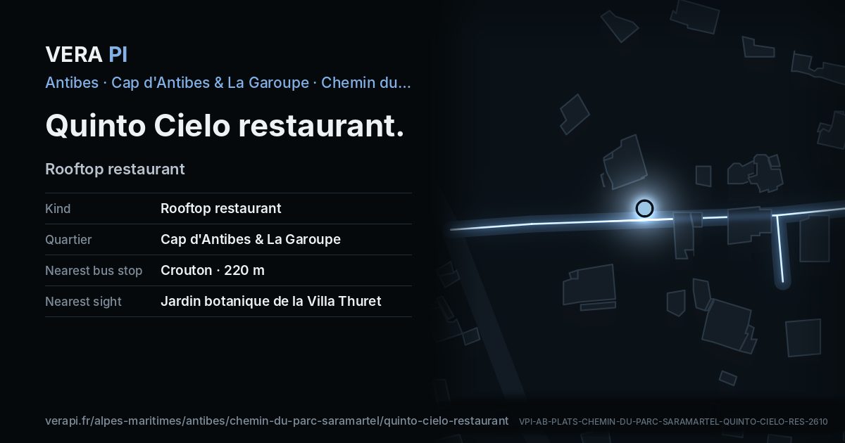 The VERA PI card for Quinto Cielo restaurant