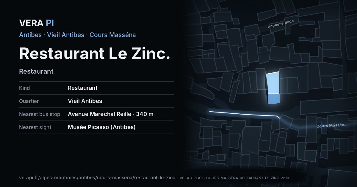 The VERA PI card for Restaurant Le Zinc