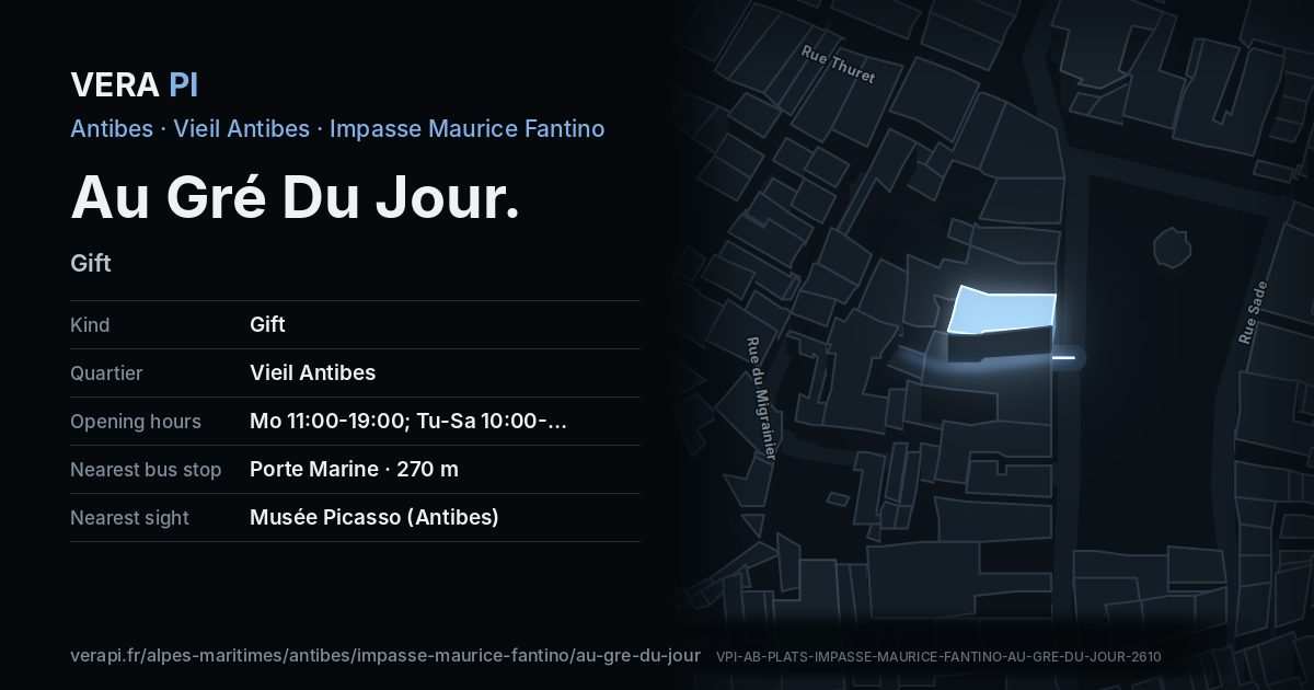 The VERA PI card for Au Gré Du Jour