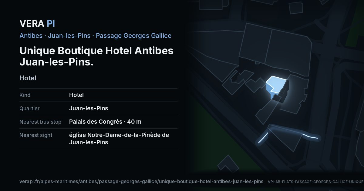 The VERA PI card for Unique Boutique Hotel Antibes Juan-les-Pins