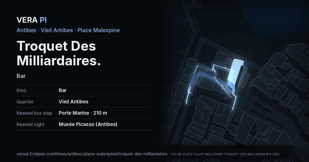 The VERA PI card for Troquet Des Milliardaires