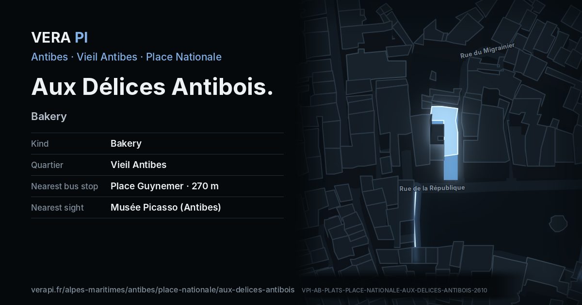 The VERA PI card for Aux Délices Antibois