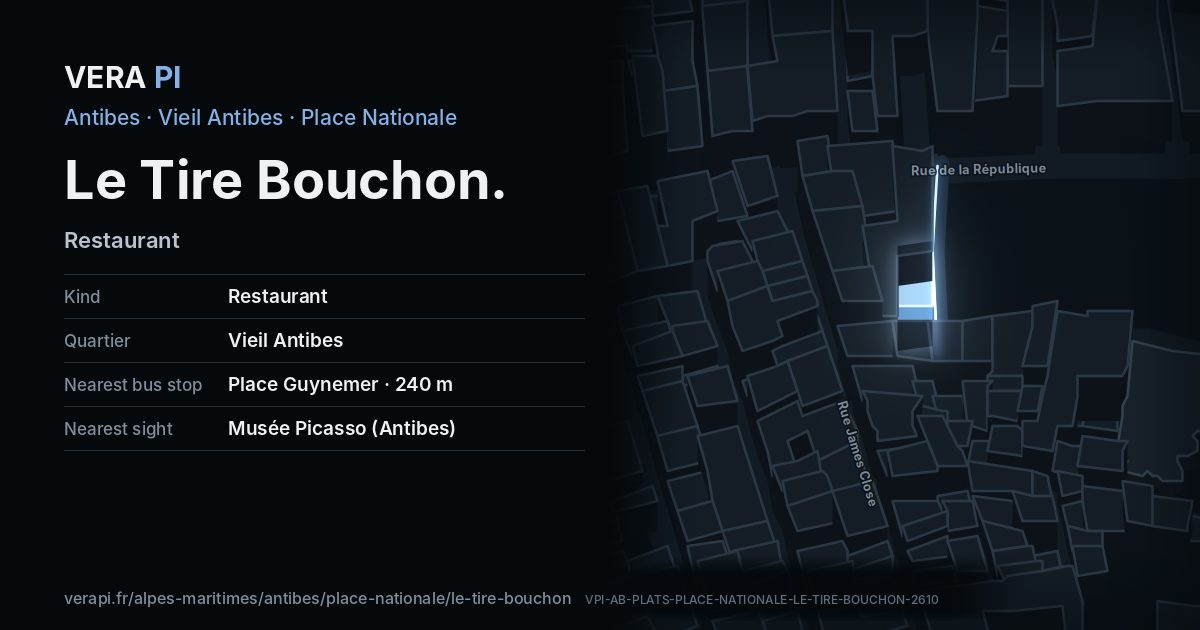 The VERA PI card for Le Tire Bouchon