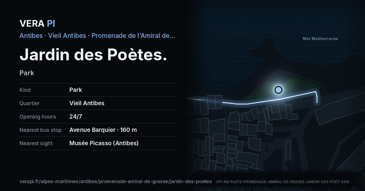 The VERA PI card for Jardin des Poètes