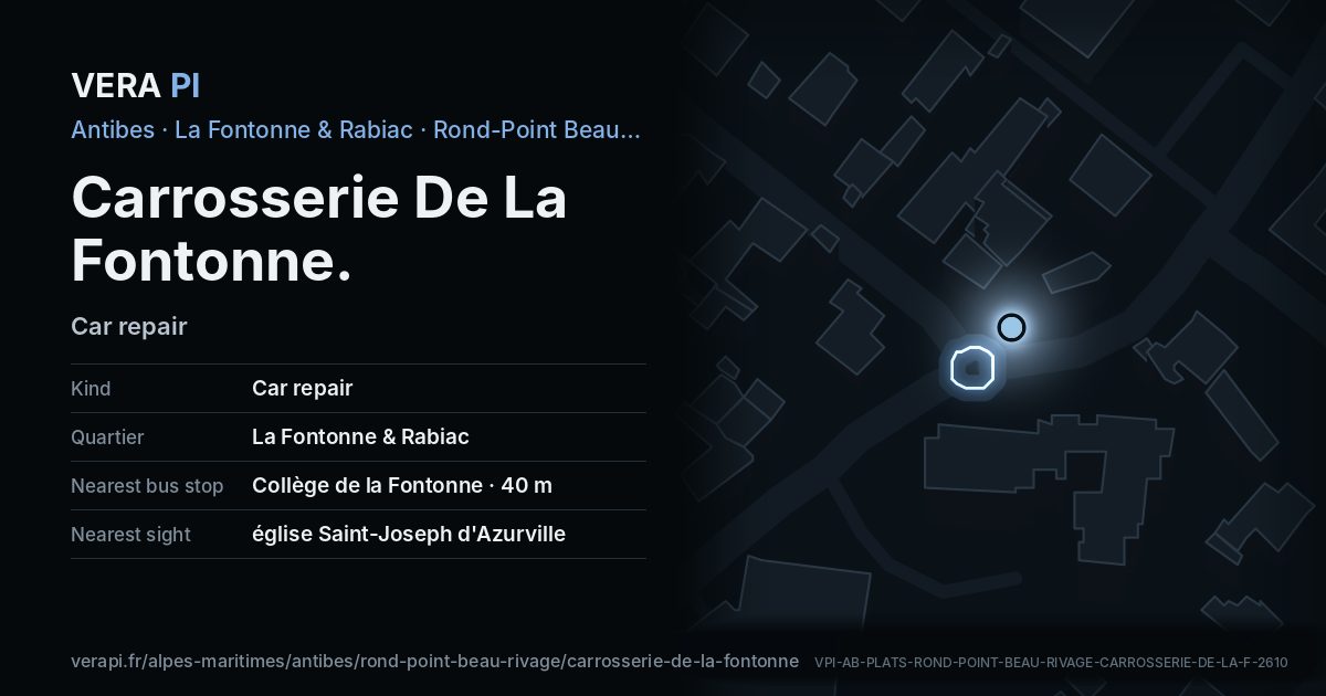 The VERA PI card for Carrosserie De La Fontonne