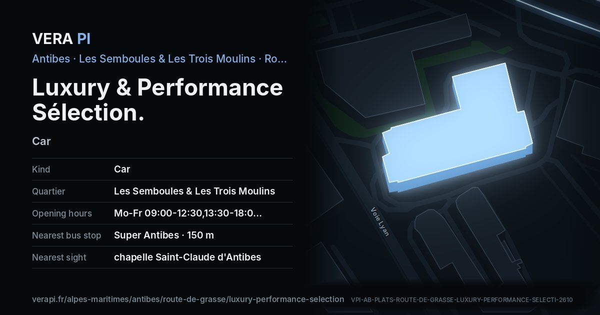 The VERA PI card for Luxury & Performance Sélection