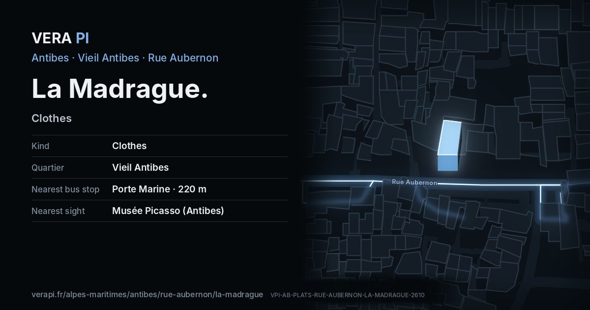 The VERA PI card for La Madrague