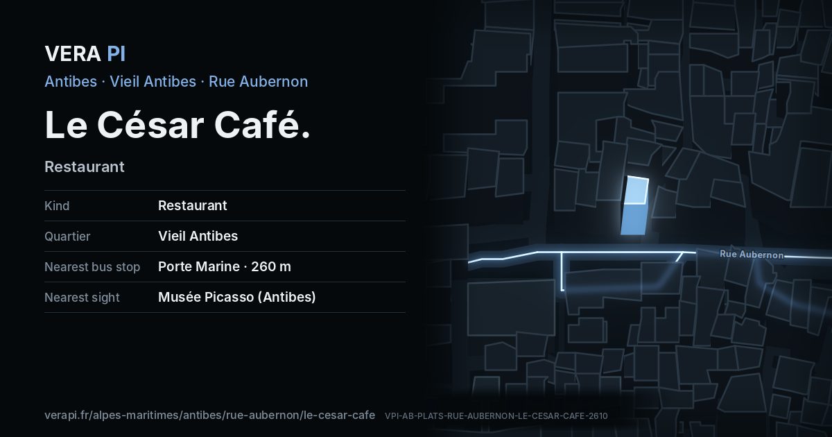 The VERA PI card for Le César Café