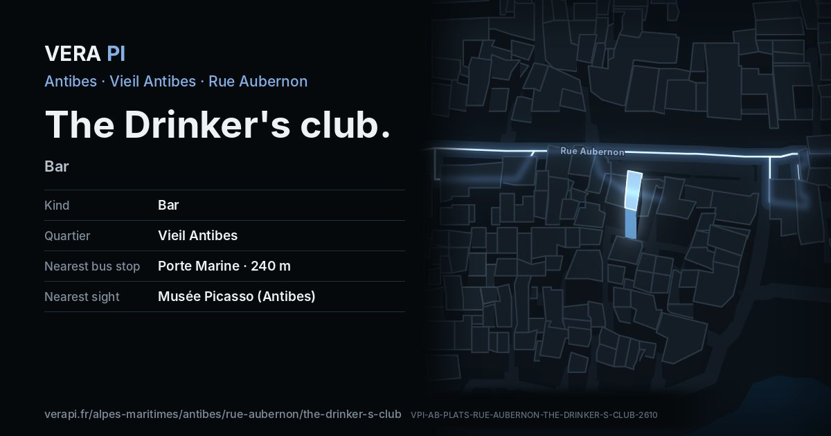 The VERA PI card for The Drinker's club