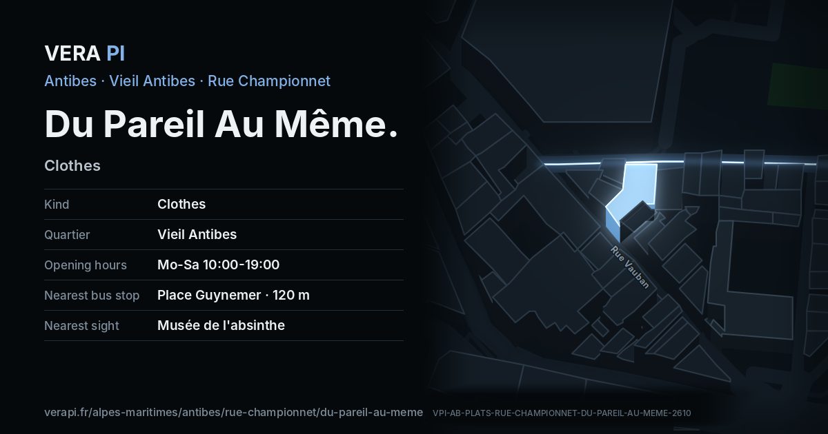 The VERA PI card for Du Pareil Au Même