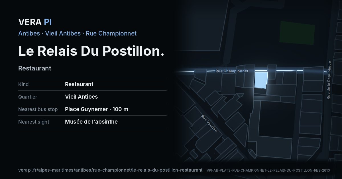 The VERA PI card for Le Relais Du Postillon