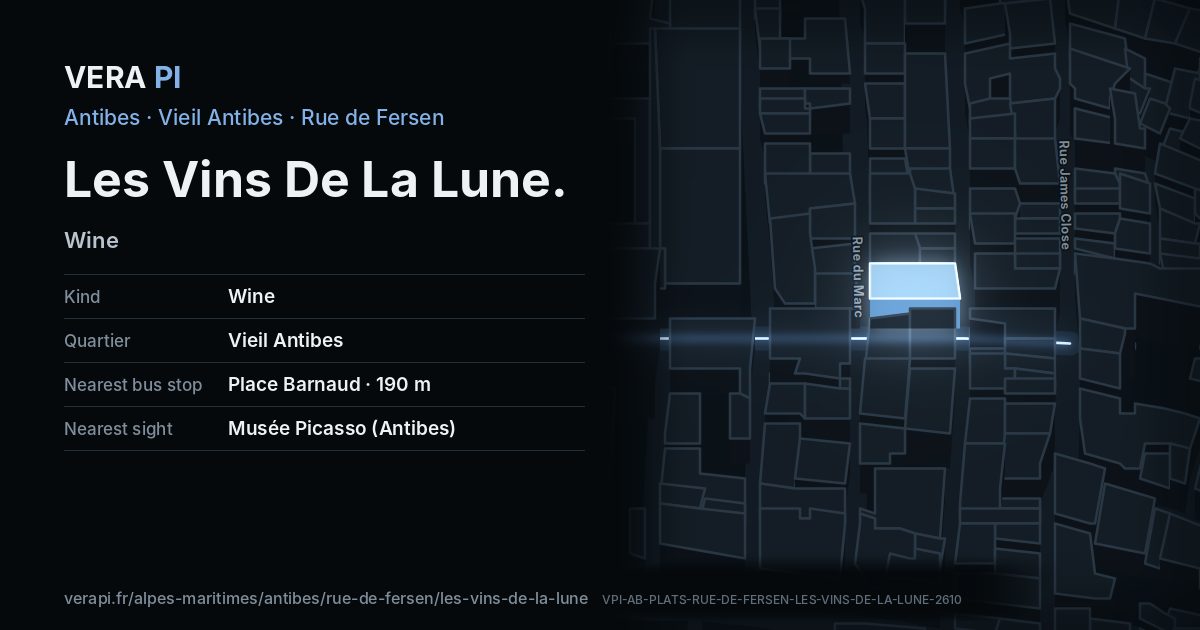 The VERA PI card for Les Vins De La Lune