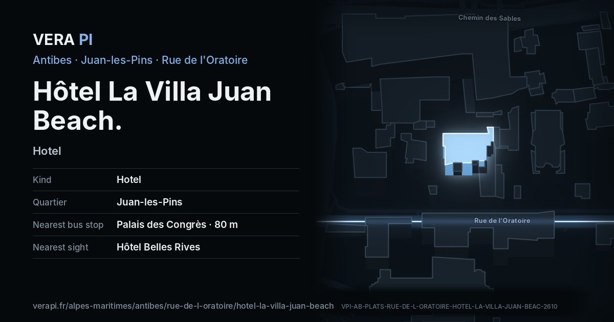 The VERA PI card for Hôtel La Villa Juan Beach