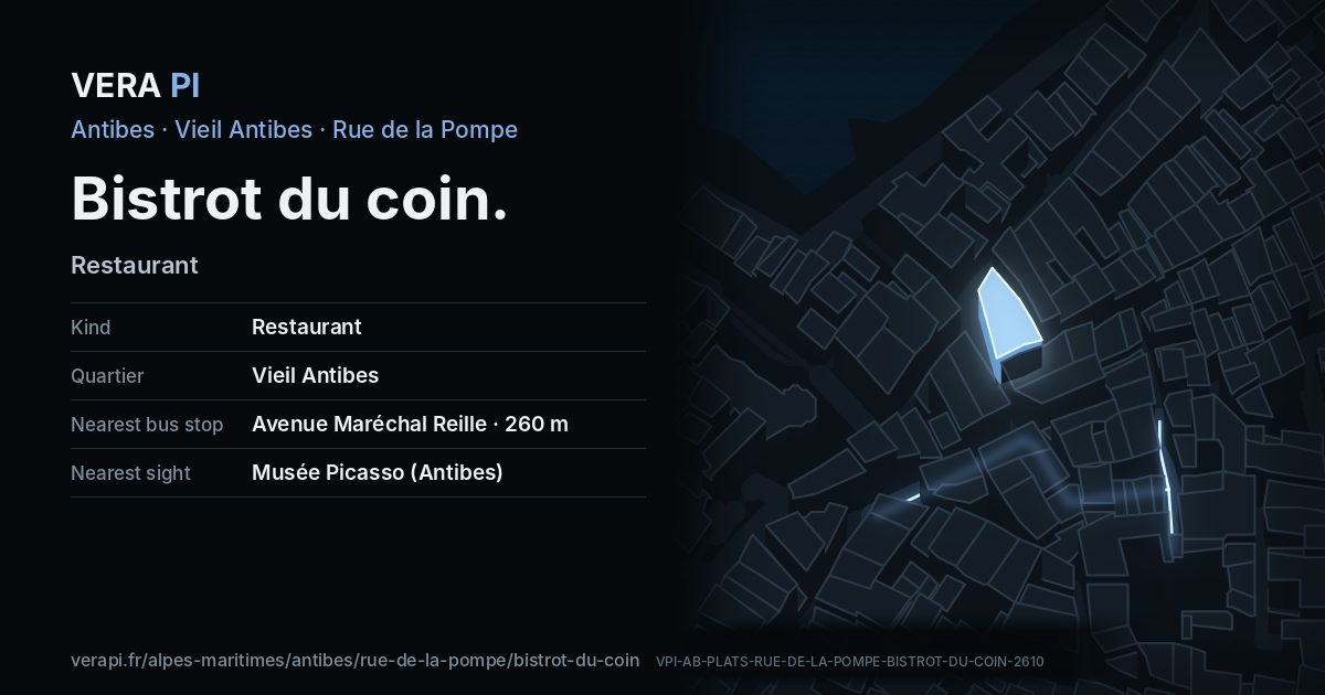 The VERA PI card for Bistrot du coin