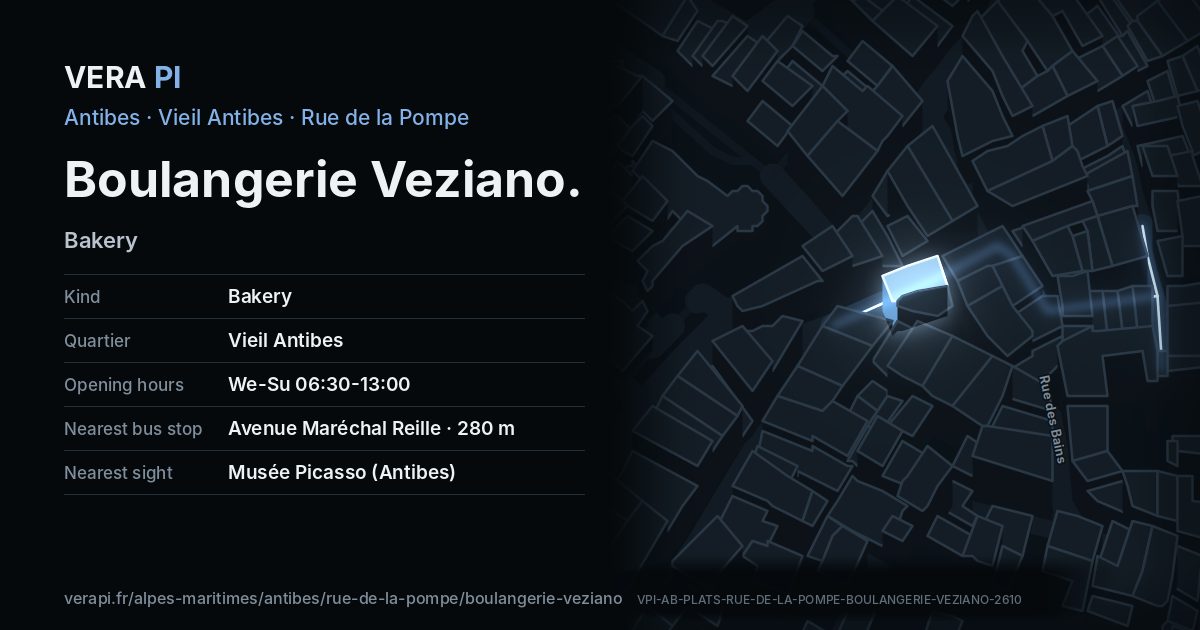 The VERA PI card for Boulangerie Veziano