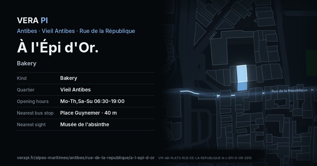 The VERA PI card for À l'Épi d'Or