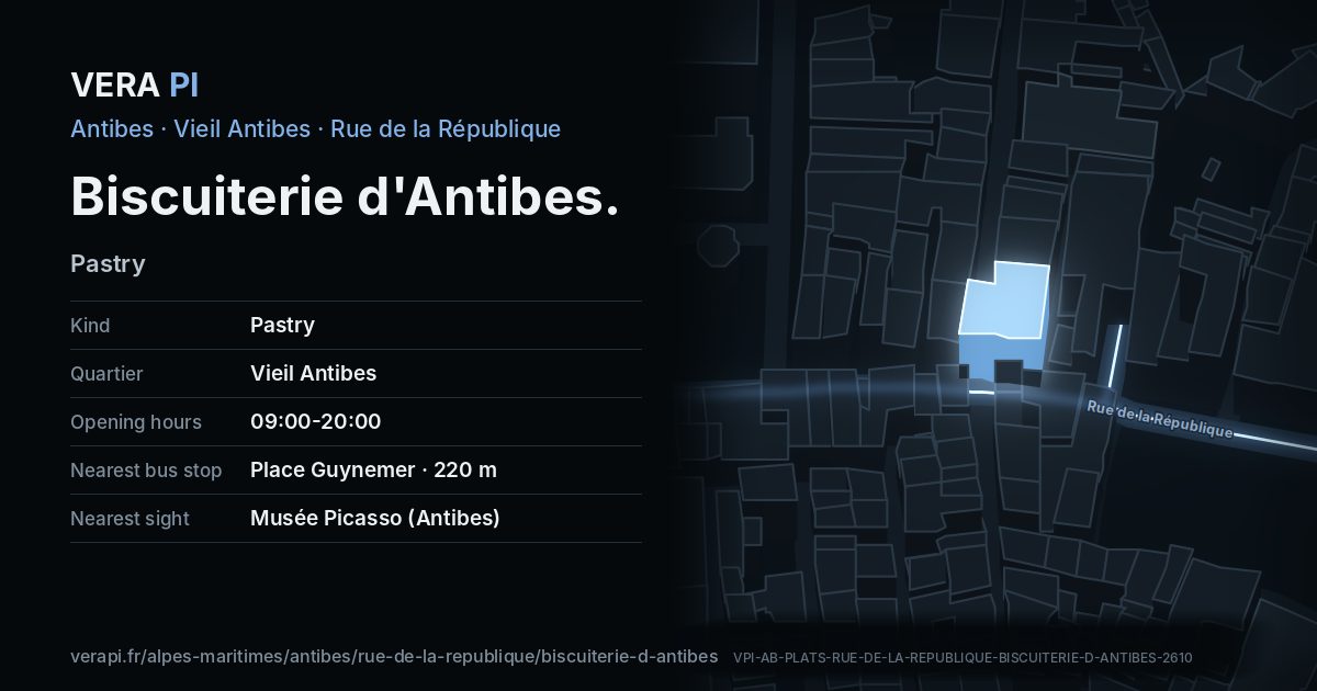 The VERA PI card for Biscuiterie d'Antibes