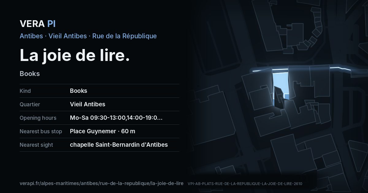 The VERA PI card for La joie de lire