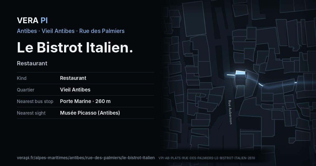 The VERA PI card for Le Bistrot Italien