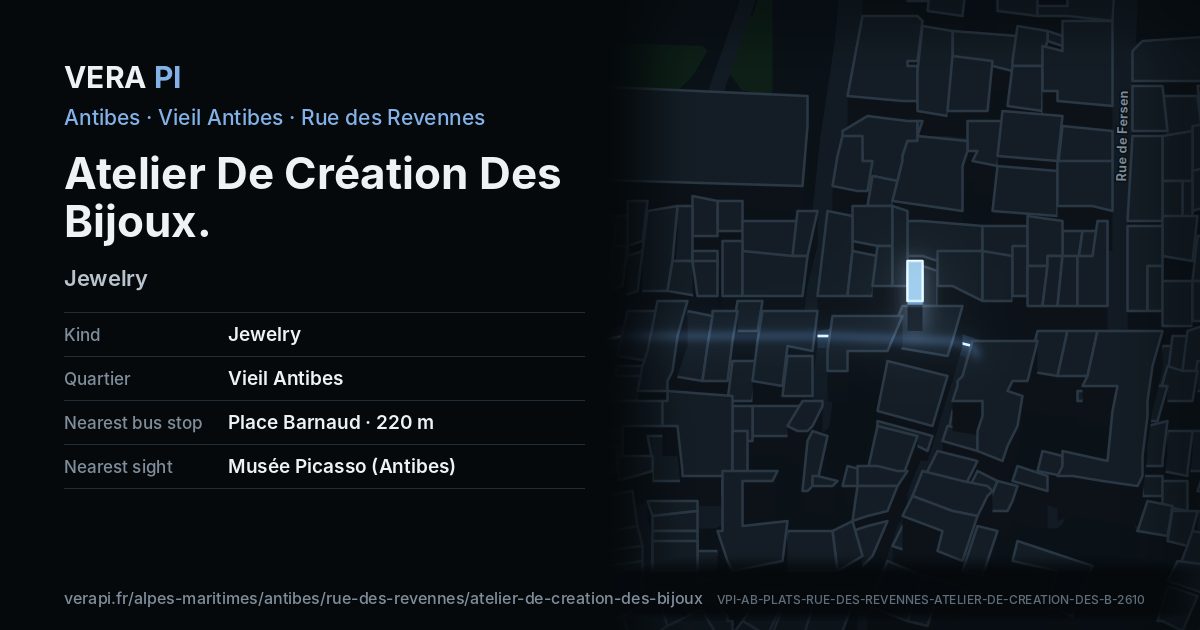The VERA PI card for Atelier De Création Des Bijoux