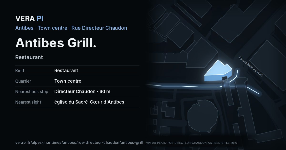 The VERA PI card for Antibes Grill