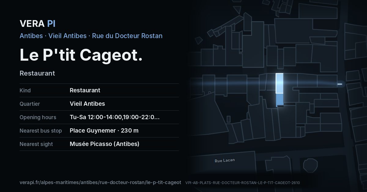The VERA PI card for Le P'tit Cageot