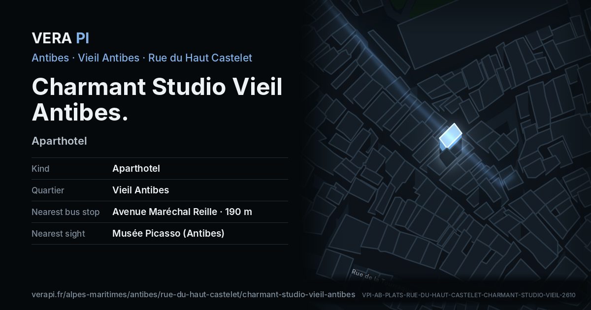 The VERA PI card for Charmant Studio Vieil Antibes