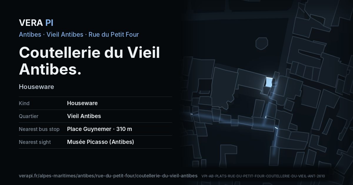 The VERA PI card for Coutellerie du Vieil Antibes