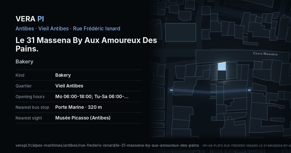 The VERA PI card for Le 31 Massena By Aux Amoureux Des Pains
