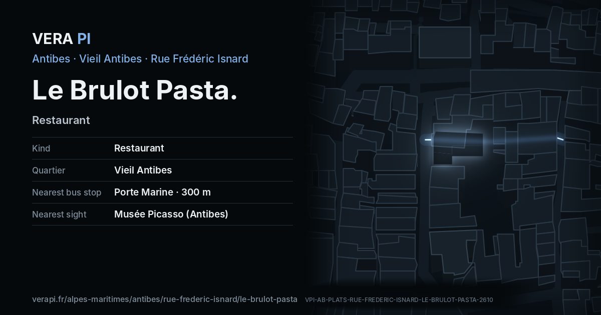 The VERA PI card for Le Brulot Pasta