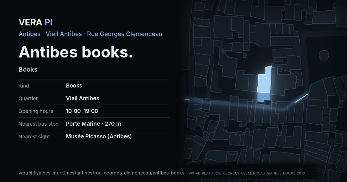 The VERA PI card for Antibes books