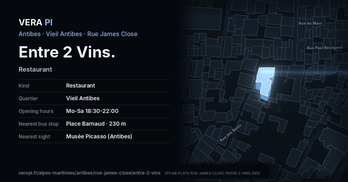 The VERA PI card for Entre 2 Vins