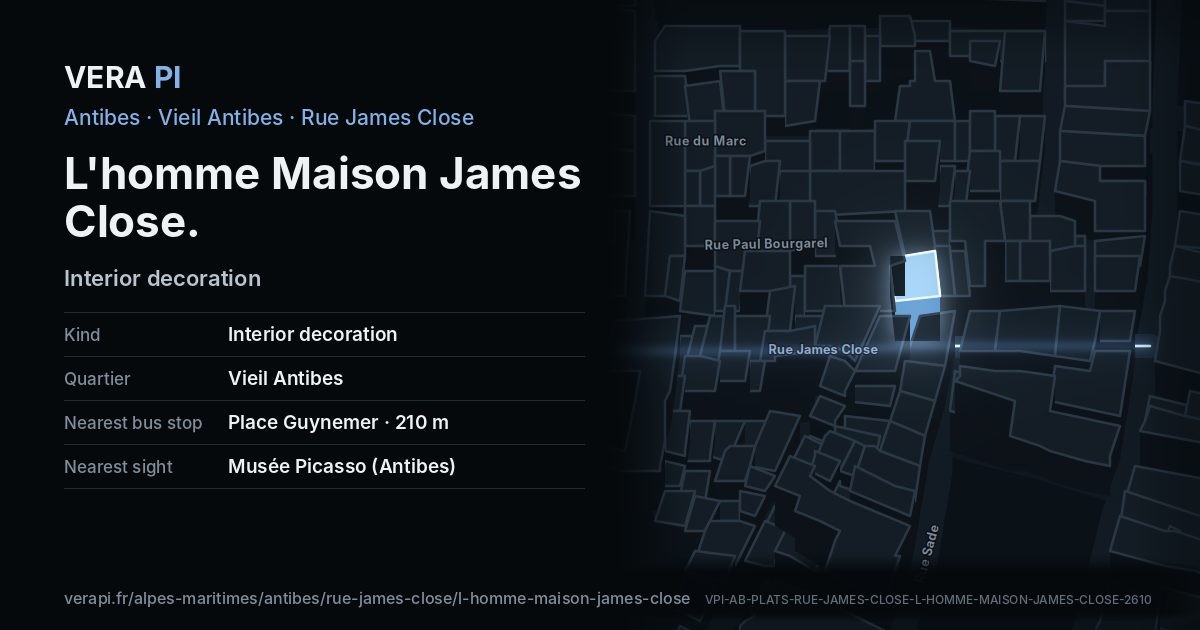 The VERA PI card for L'homme Maison James Close