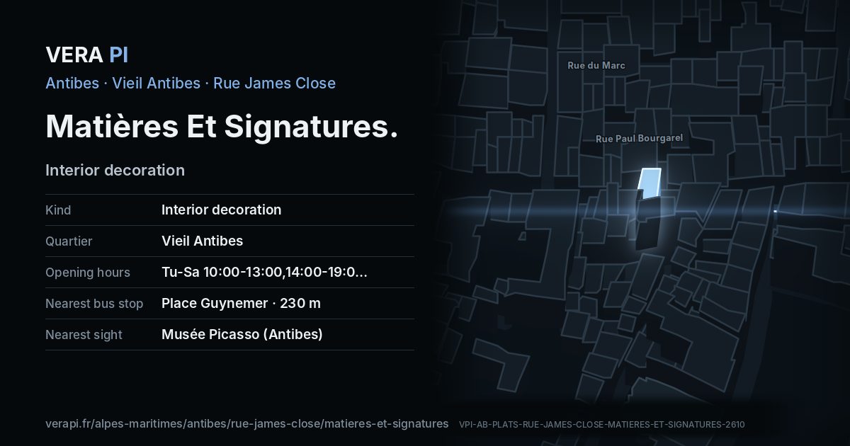 The VERA PI card for Matières Et Signatures