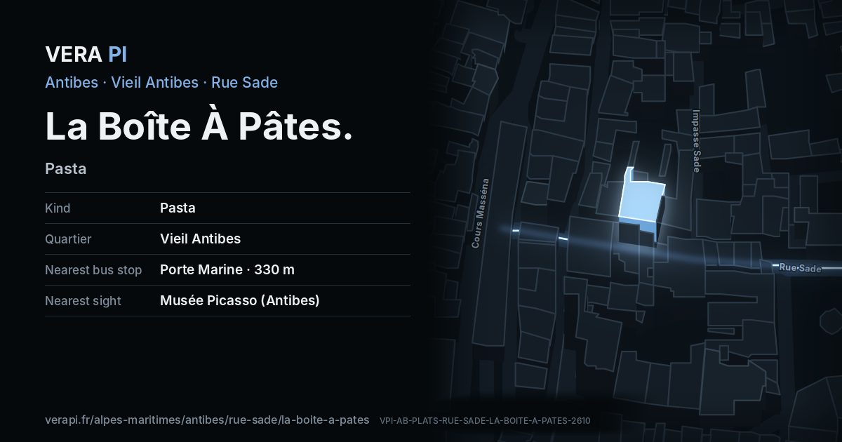 The VERA PI card for La Boîte À Pâtes