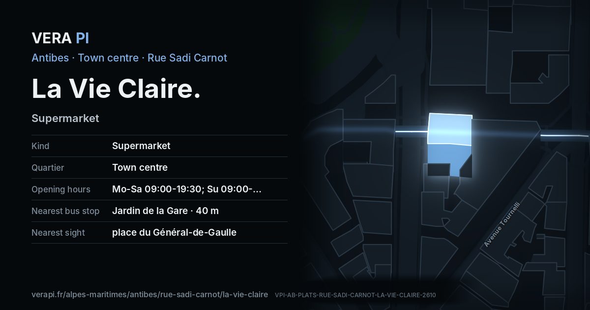 The VERA PI card for La Vie Claire