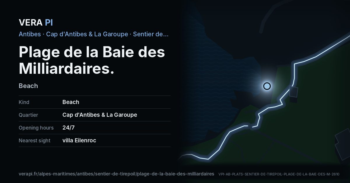 The VERA PI card for Plage de la Baie des Milliardaires