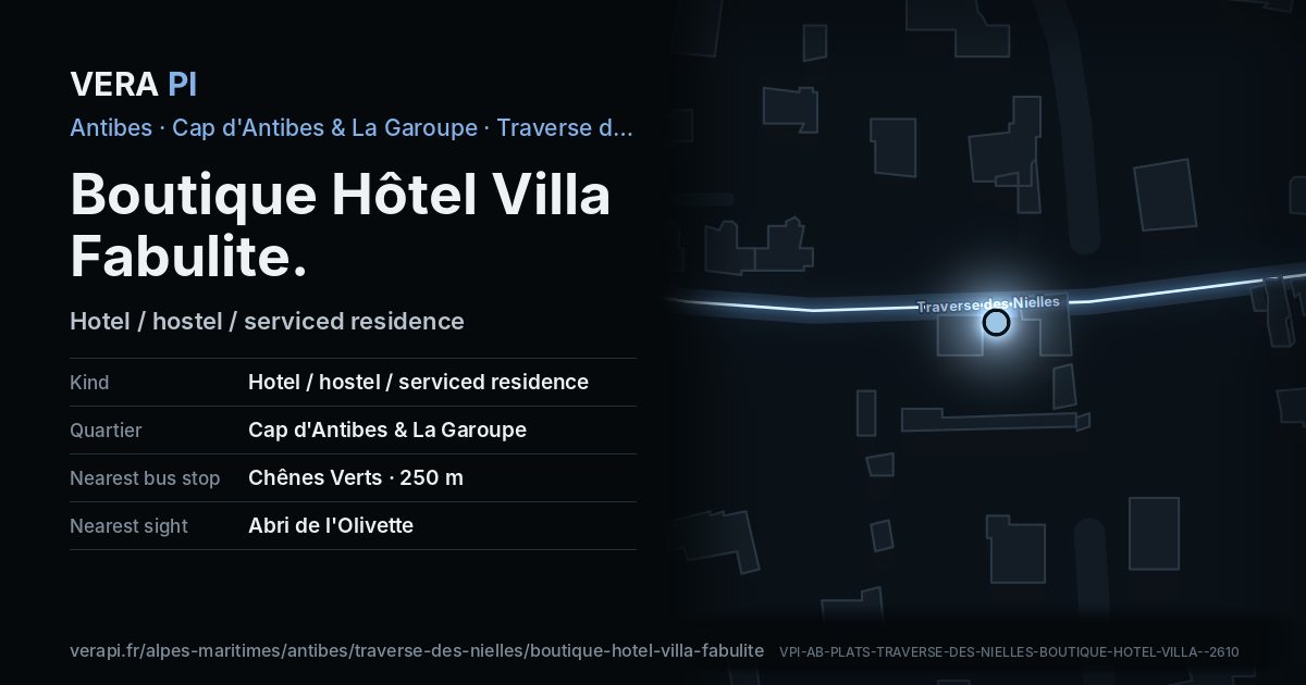 The VERA PI card for Boutique Hôtel Villa Fabulite