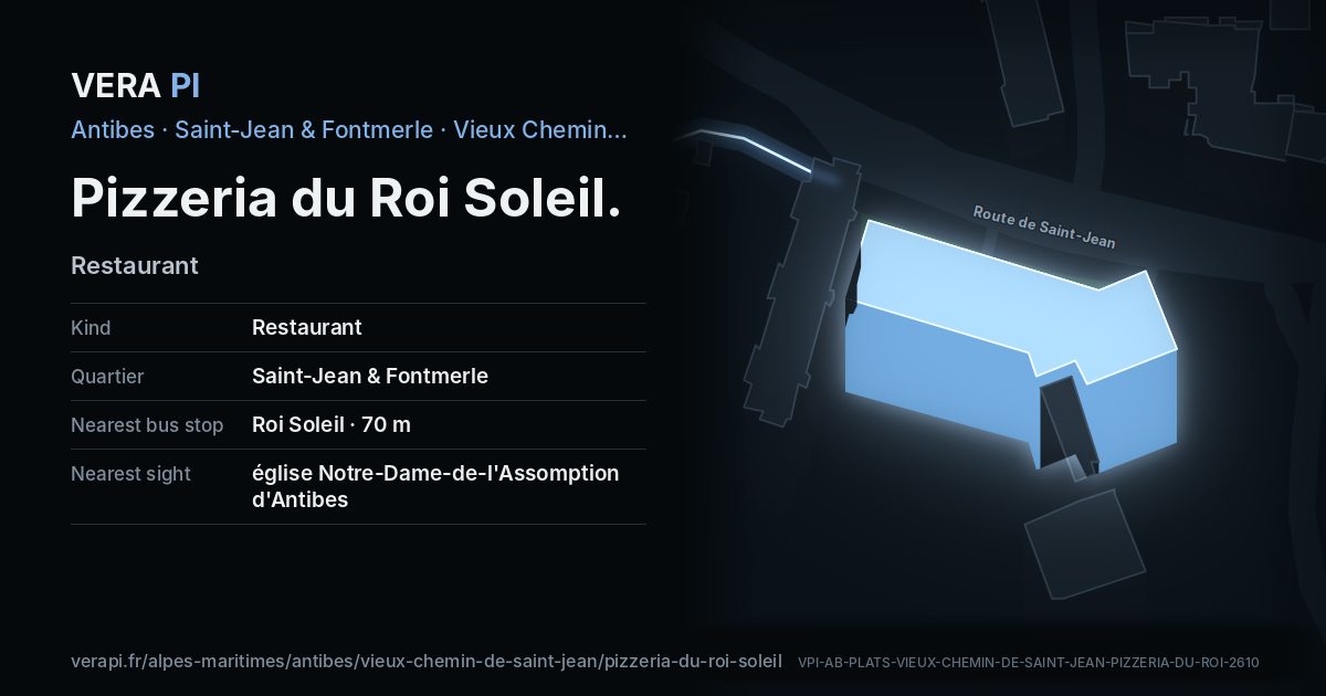 The VERA PI card for Pizzeria du Roi Soleil