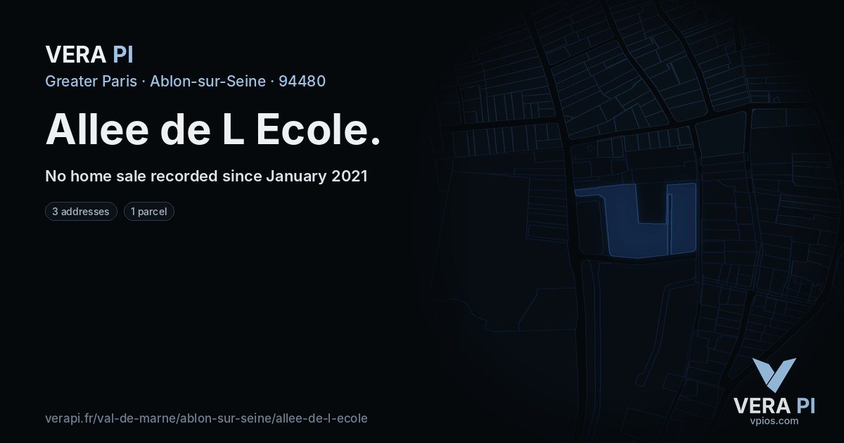 Allee de L Ecole, Ablon-sur-Seine at night – every parcel coloured by the prices around it, the street's own parcels lit