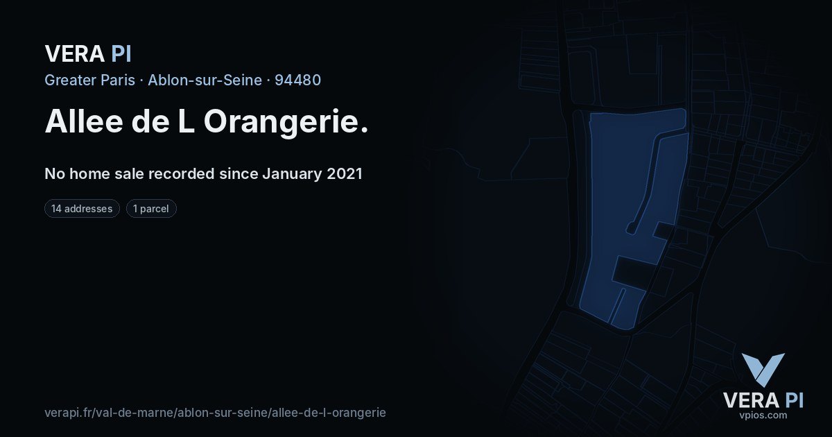 Allee de L Orangerie, Ablon-sur-Seine at night – every parcel coloured by the prices around it, the street's own parcels lit