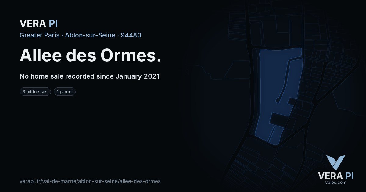 Allee des Ormes, Ablon-sur-Seine at night – every parcel coloured by the prices around it, the street's own parcels lit