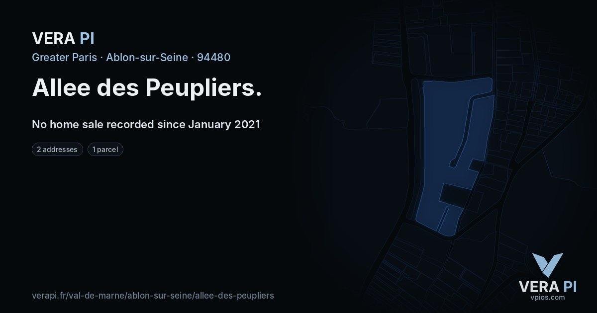 Allee des Peupliers, Ablon-sur-Seine at night – every parcel coloured by the prices around it, the street's own parcels lit