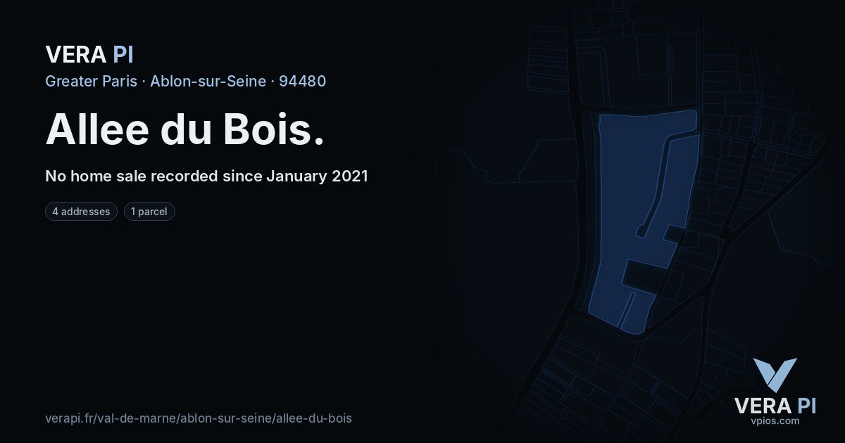 Allee du Bois, Ablon-sur-Seine at night – every parcel coloured by the prices around it, the street's own parcels lit