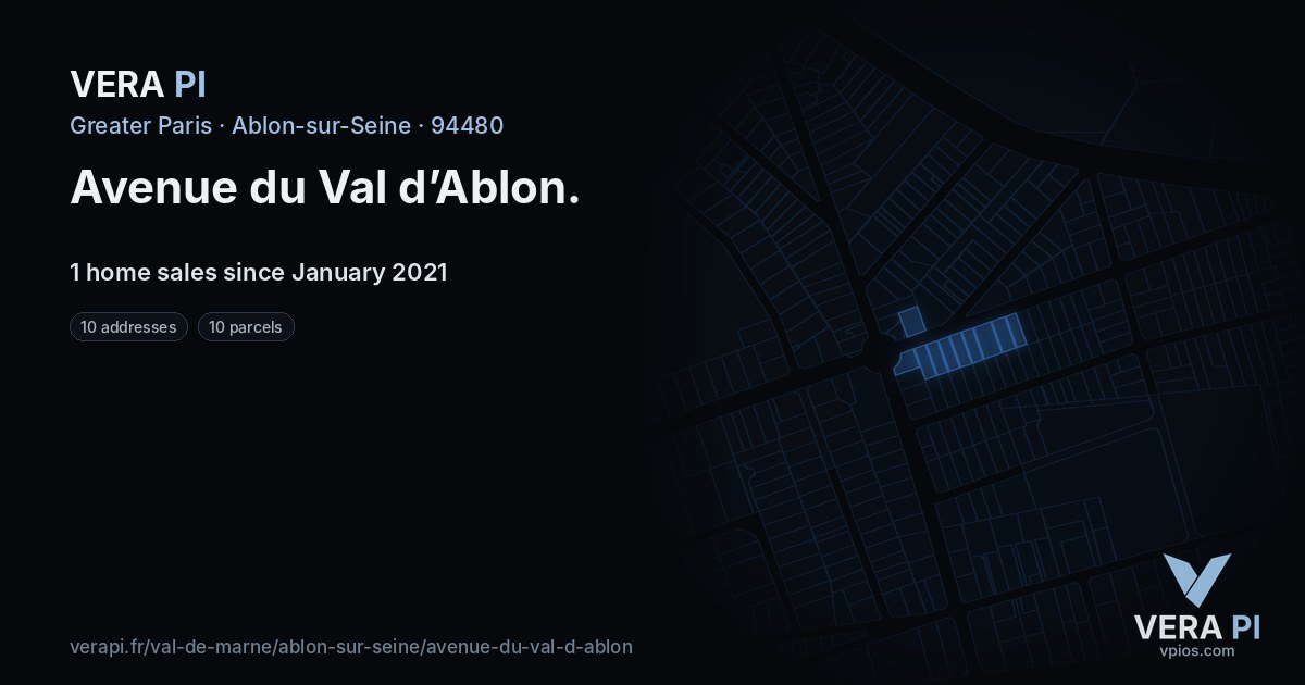 Avenue du Val d’Ablon, Ablon-sur-Seine at night – every parcel coloured by the prices around it, the street's own parcels lit