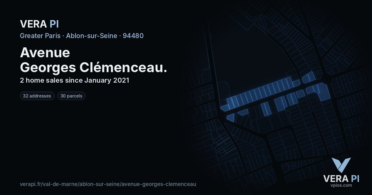 Avenue Georges Clémenceau, Ablon-sur-Seine at night – every parcel coloured by the prices around it, the street's own parcels lit