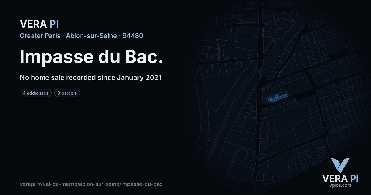 Impasse du Bac, Ablon-sur-Seine at night – every parcel coloured by the prices around it, the street's own parcels lit