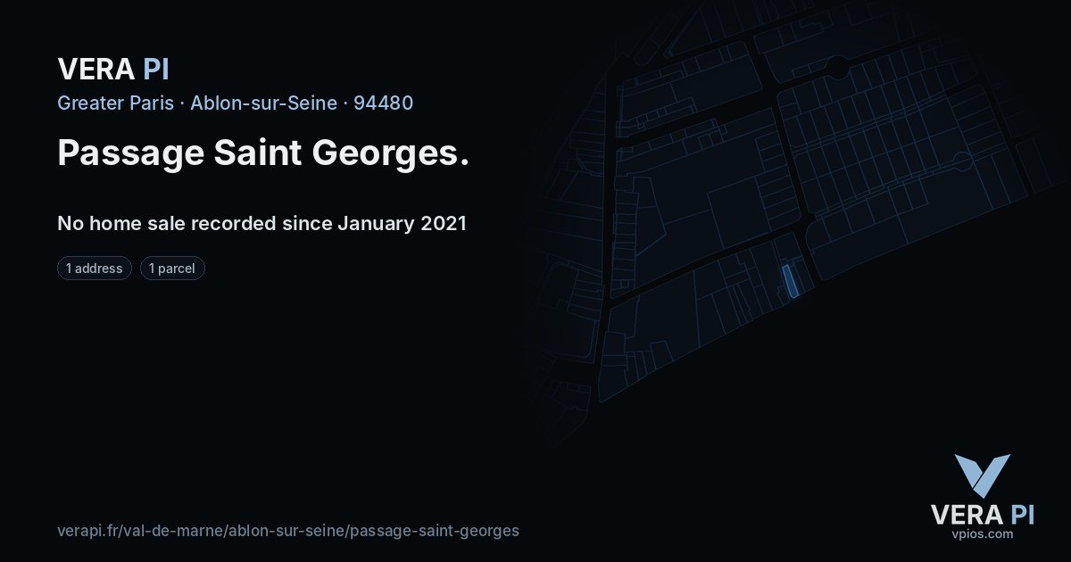 Passage Saint Georges, Ablon-sur-Seine at night – every parcel coloured by the prices around it, the street's own parcels lit